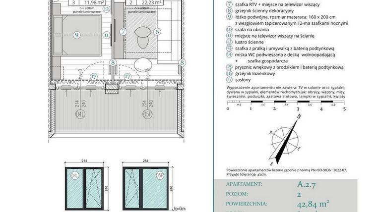 Rzut - Mieszkanie na sprzedaż 2 pokoje o powierzchni 42,84 m² - numer A.2.7 w Remedium