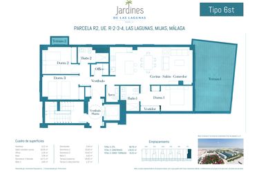 Rzut - Mieszkanie na sprzedaż 3 pokoje o powierzchni 135 m² - numer JL2-71A w Jardines de las Lagunas
