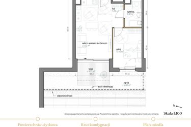 Rzut - Mieszkanie na sprzedaż 2 pokoje o powierzchni 48,38 m² - numer A/-1/4 w Kopernika 71