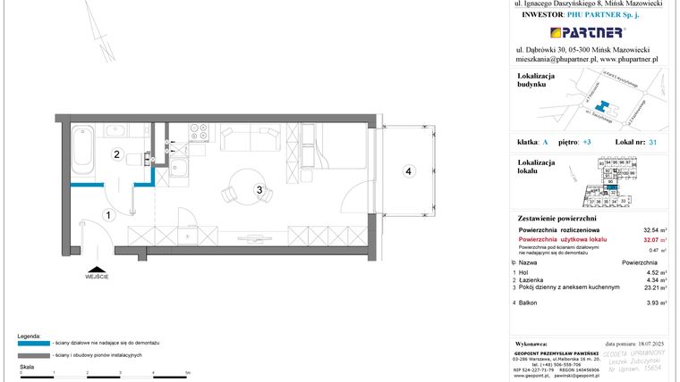 Rzut - Mieszkanie na sprzedaż 1 pokój o powierzchni 32,54 m² - numer A.3.31 w Daszyńskiego Square etap 1