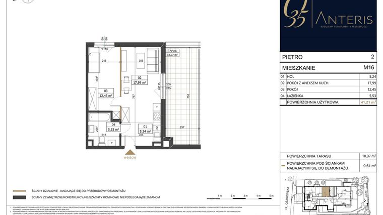 Rzut - Mieszkanie na sprzedaż 2 pokoje o powierzchni 41,21 m² - numer M.16 w Ożarowska 35