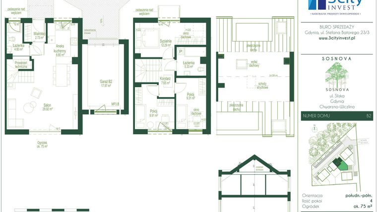 Rzut - Dom na sprzedaż 4 pokoje o powierzchni 107,42 m² - numer B2 w Osiedle Sosnova