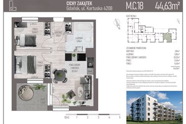 Rzut - Mieszkanie na sprzedaż 3 pokoje o powierzchni 44,63 m² - numer M.C.18 w Cichy Zakątek