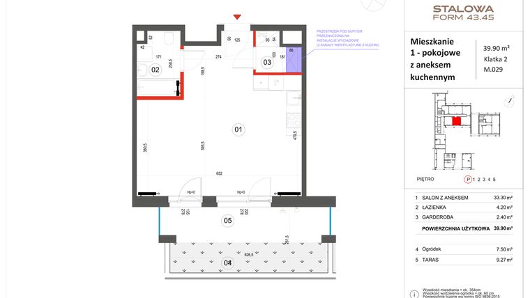 Rzut - Mieszkanie na sprzedaż 1 pokój o powierzchni 39,9 m² - numer 29 w Stalowa Form 43.45