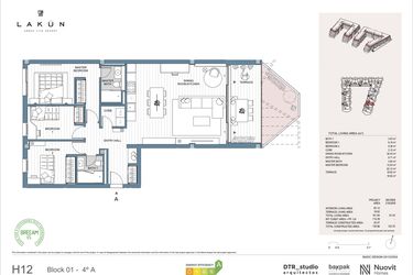 Rzut - Mieszkanie na sprzedaż 3 pokoje o powierzchni 97,2 m² - numer LK-14A w Lakun
