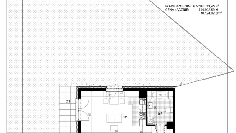 Rzut - Mieszkanie na sprzedaż 1 pokój o powierzchni 39,45 m² - numer C1.1 w Centralna 51C