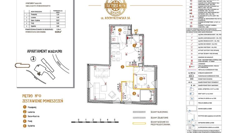 Rzut - Mieszkanie na sprzedaż 4 pokoje o powierzchni 63,94 m² - numer B1.B2.P1.M11 w Faktoria Młyn