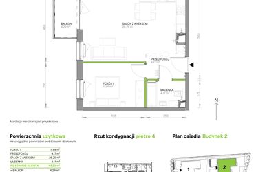 Rzut - Mieszkanie na sprzedaż 2 pokoje o powierzchni 48,23 m² - numer III.4/2/42 w Via Flora