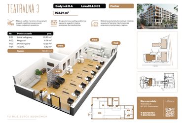 Rzut - Lokal użytkowy na sprzedaż 1 pokój o powierzchni 103,94 m² - numer BL 03 w Teatralna 3