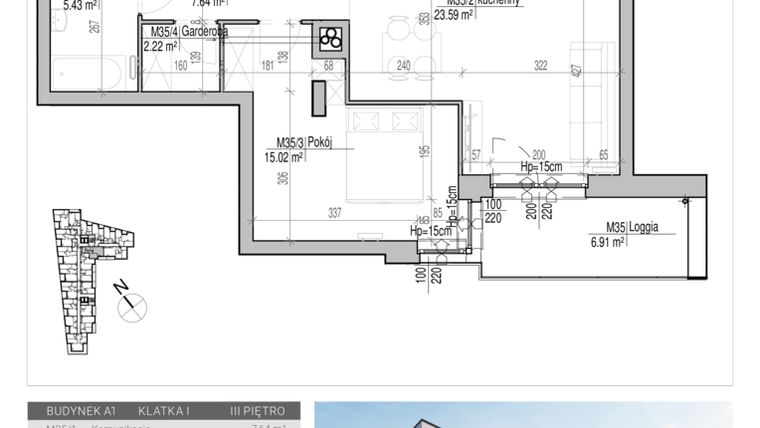 Rzut - Mieszkanie na sprzedaż 2 pokoje o powierzchni 53,9 m² - numer 35 w Aleja