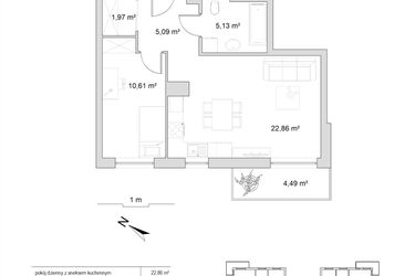 Rzut - Mieszkanie na sprzedaż 2 pokoje o powierzchni 45,66 m² - numer 8.5 w Vela Park