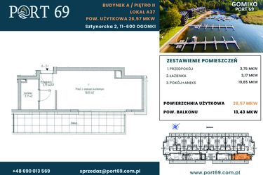 Rzut - Mieszkanie na sprzedaż 1 pokój o powierzchni 26,57 m² - numer A-37 w Port 69