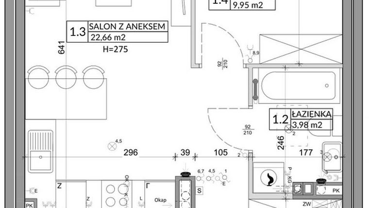 Rzut - Mieszkanie na sprzedaż 3 pokoje o powierzchni 56,89 m² - numer 70B w Osiedle Młodych etap VII