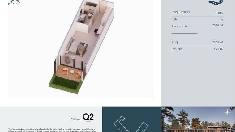 Rzut - Mieszkanie na sprzedaż 1 pokój o powierzchni 28,07 m² - numer 0.H15 w Linea Mare - apartamenty inwestycyjne