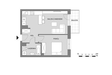 Rzut - Mieszkanie na sprzedaż 2 pokoje o powierzchni 43,89 m² - numer C5.3 w Osiedle Aleksandria II - budynek B