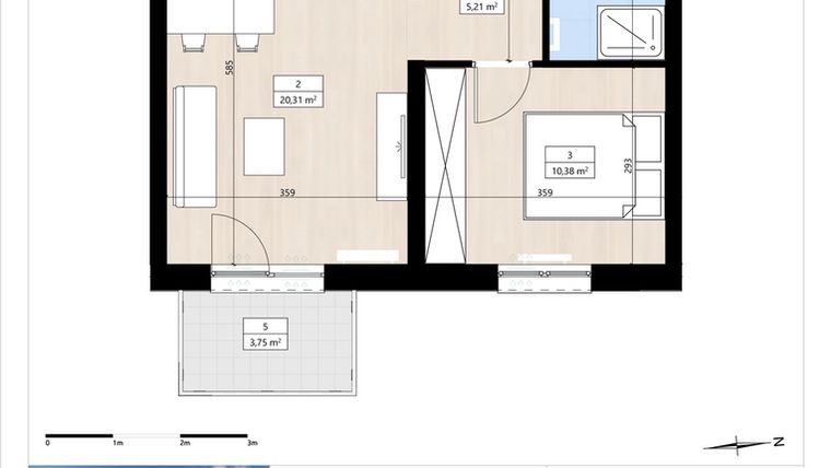 Rzut - Mieszkanie na sprzedaż 2 pokoje o powierzchni 40,15 m² - numer B3/2/28 w Montano bud. B3