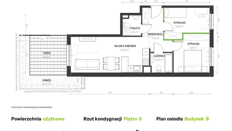 Rzut - Mieszkanie na sprzedaż 3 pokoje o powierzchni 57,64 m² - numer B/A/1 w Augustowska Vita