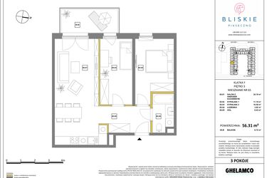 Rzut - Mieszkanie na sprzedaż 3 pokoje o powierzchni 56,31 m² - numer 65 w Bliskie Piaseczno 2