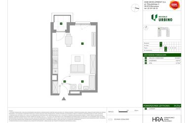 Rzut - Mieszkanie na sprzedaż 1 pokój o powierzchni 34,23 m² - numer 1.3.C.24 w Osiedle Urbino