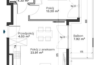 Rzut - Mieszkanie na sprzedaż 2 pokoje o powierzchni 45,44 m² - numer C-12 w Destino
