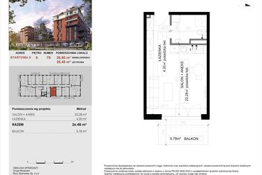 Rzut - Mieszkanie na sprzedaż 1 pokój o powierzchni 26,48 m² - numer 78 w M|City