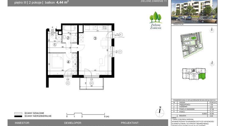 Rzut - Mieszkanie na sprzedaż 2 pokoje o powierzchni 50,86 m² - numer 1C.20 w Zielone Zamienie XI