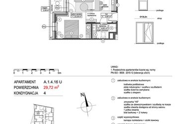 Rzut - Mieszkanie na sprzedaż 1 pokój o powierzchni 29,72 m² - numer A.1.4.16U w Mikołajki Apartamenty