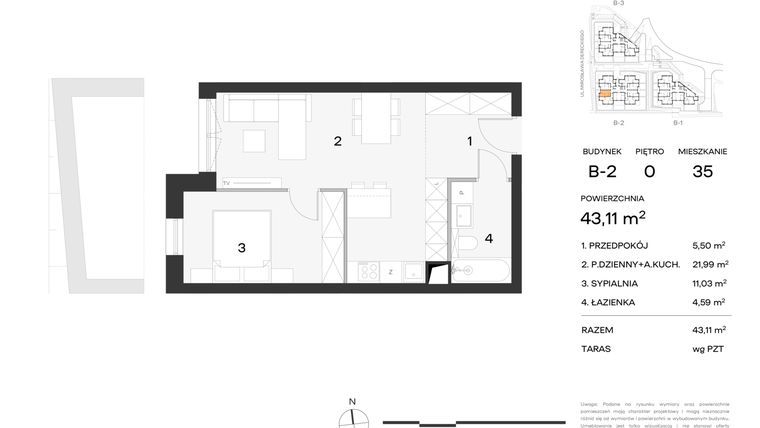 Rzut - Mieszkanie na sprzedaż 2 pokoje o powierzchni 43,11 m² - numer 35 w Koncertowa Dolina
