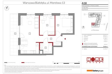 Rzut - Mieszkanie na sprzedaż 3 pokoje o powierzchni 58,8 m² - numer A18 w Przystań Żerań