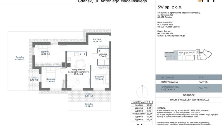 Rzut - Mieszkanie na sprzedaż 4 pokoje o powierzchni 72,37 m² - numer M05 w Madalińskiego