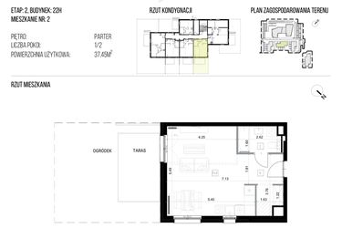 Rzut - Mieszkanie na sprzedaż 1 pokój o powierzchni 37,45 m² - numer 22H/02 w NATURAMA II