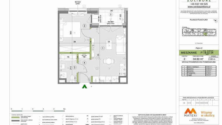 Rzut - Mieszkanie na sprzedaż 2 pokoje o powierzchni 34,6 m² - numer F1.B.02.04 w Verdea Żoliborz