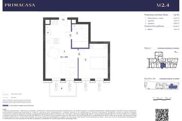 Rzut - Mieszkanie na sprzedaż 2 pokoje o powierzchni 40,16 m² - numer B3 – M2.4 w Primacasa