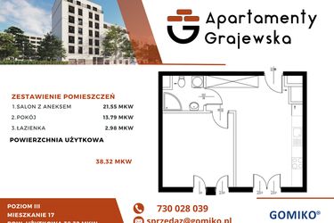 Rzut - Mieszkanie na sprzedaż 2 pokoje o powierzchni 39,93 m² - numer 17 w Apartamenty Grajewska