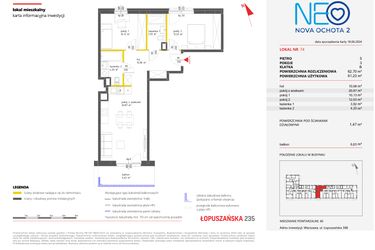 Rzut - Mieszkanie na sprzedaż 3 pokoje o powierzchni 62,7 m² - numer 74 w Neo Nova Ochota 2