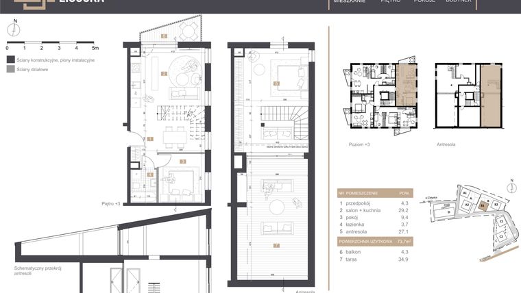 Rzut - Mieszkanie na sprzedaż 2 pokoje o powierzchni 73,7 m² - numer B1_M10 w Stacja Ligocka