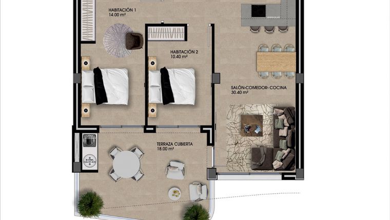 Rzut - Mieszkanie na sprzedaż 2 pokoje o powierzchni 72,2 m² - numer 7 w Ciñuelica Resort