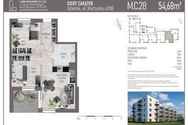 Rzut - Mieszkanie na sprzedaż 3 pokoje o powierzchni 54,68 m² - numer M.C.28 w Cichy Zakątek