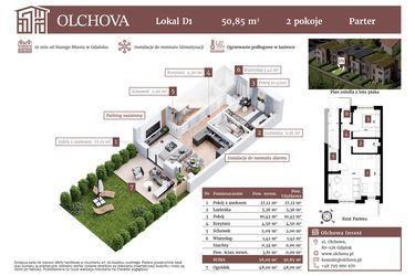 Rzut - Mieszkanie na sprzedaż 2 pokoje o powierzchni 50,85 m² - numer D1 w Olchova