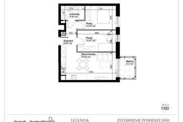 Rzut - Mieszkanie na sprzedaż 3 pokoje o powierzchni 51,19 m² - numer C.56 w Narcyzowe Wzgórza II