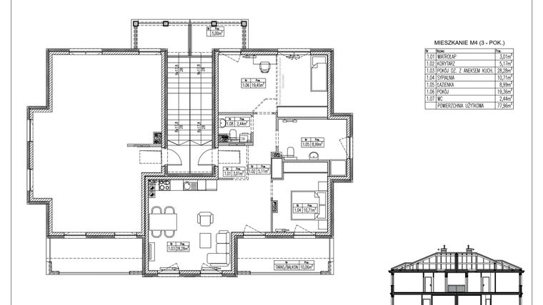 Rzut - Mieszkanie na sprzedaż 3 pokoje o powierzchni 77,96 m² - numer 36.2. w Ogrody Tesoro VI