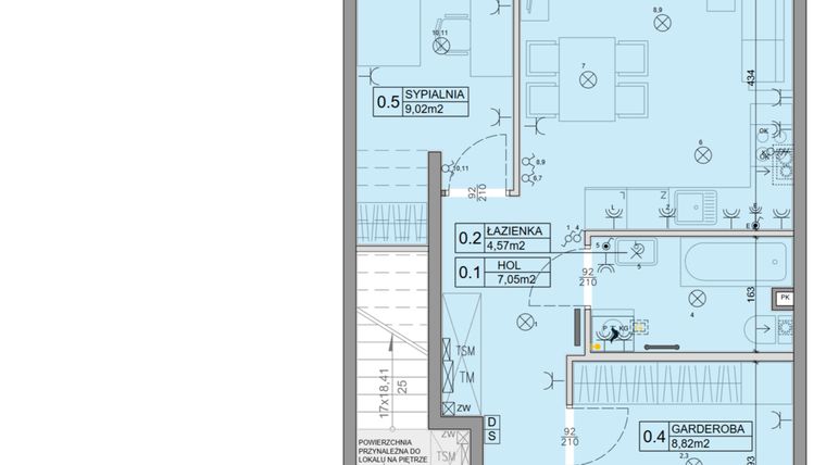 Rzut - Mieszkanie na sprzedaż 3 pokoje o powierzchni 46,34 m² - numer 99 w Manufaktura Marki 2 etap IV