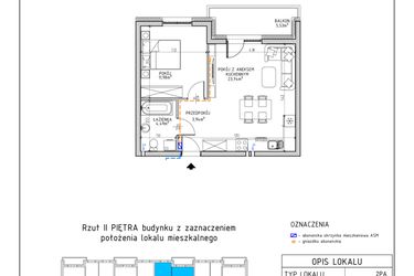 Rzut - Mieszkanie na sprzedaż 2 pokoje o powierzchni 44,15 m² - numer 21 w Osiedle Foresto