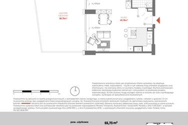 Rzut - Mieszkanie na sprzedaż 1 pokój o powierzchni 55,73 m² - numer F.00.02 w Pierwsza Dzielnica - etap III
