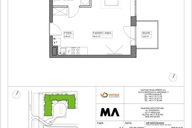 Rzut - Mieszkanie na sprzedaż 1 pokój o powierzchni 31,34 m² - numer PT/C/3/2 w Przystanek Tarnogaj