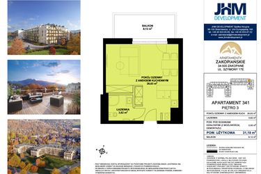 Rzut - Mieszkanie na sprzedaż 1 pokój o powierzchni 31,19 m² - numer 341 w Apartamenty Zakopiańskie