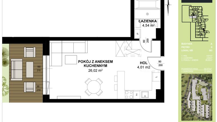 Rzut - Mieszkanie na sprzedaż 1 pokój o powierzchni 34,57 m² - numer A_M3 w Triton Kampinos III