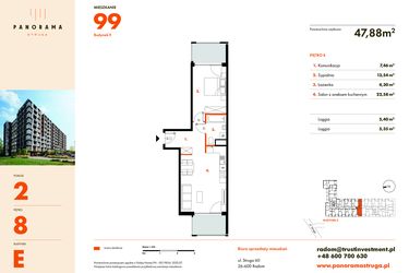 Rzut - Mieszkanie na sprzedaż 2 pokoje o powierzchni 48,79 m² - numer E99 w Panorama Struga