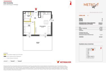 Rzut - Mieszkanie na sprzedaż 2 pokoje o powierzchni 46,21 m² - numer 1 w Metro Art 11