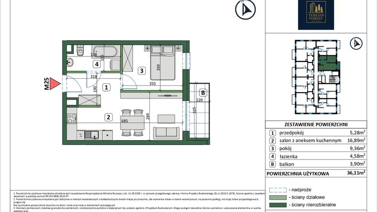 Rzut - Mieszkanie na sprzedaż 2 pokoje o powierzchni 36,11 m² - numer 25 w Osiedle przy Sportowej etap III
